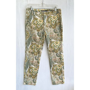 ZARA Green Floral Print Crop Pants Slim Leg Stretch Size 4